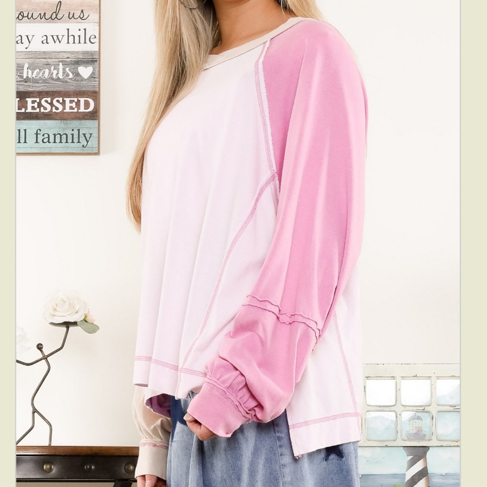 Bluevelvet top Blue Velvet Relaxed Colorblock Long-Sleeve Tee OVERSIZED size XL